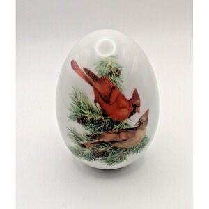Vintage 1984 Avon Porcelain Egg Cardinals Bird Winter Sparkles with Bold Beauty